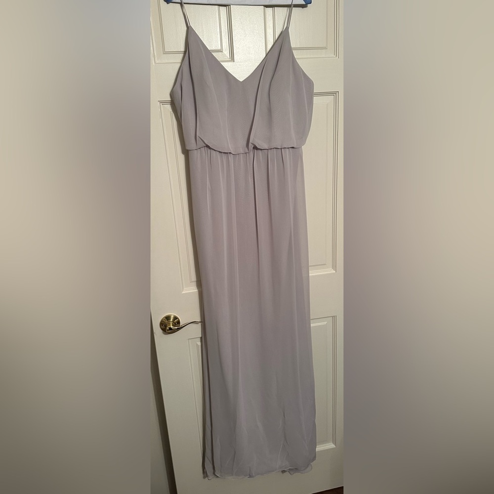 After Six Light Grey Chiffon Spaghetti Strap Maxi Dress